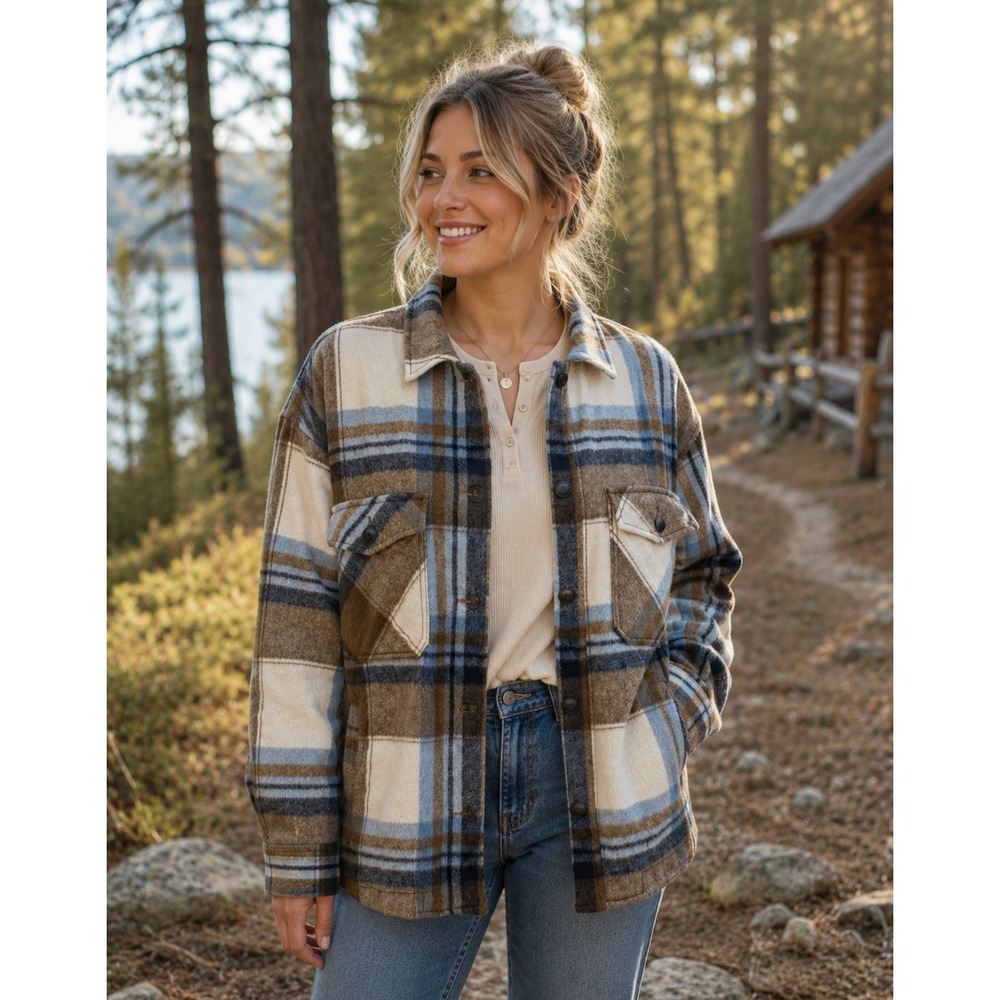 ZARA Wool Alpaca Plaid Shacket Shirt Jacket Pockets Outdoors Preppy Medium